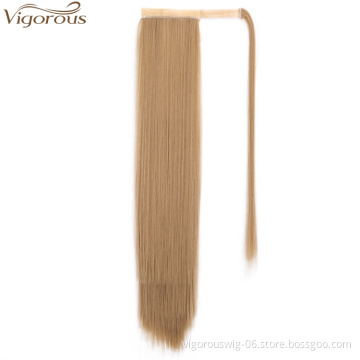 Vigorous Wholesale Price Straight Wrap Around Ponytail Extension 22" Synthetic Hair Extensions 27# Blonde Women Clip in Ponytail